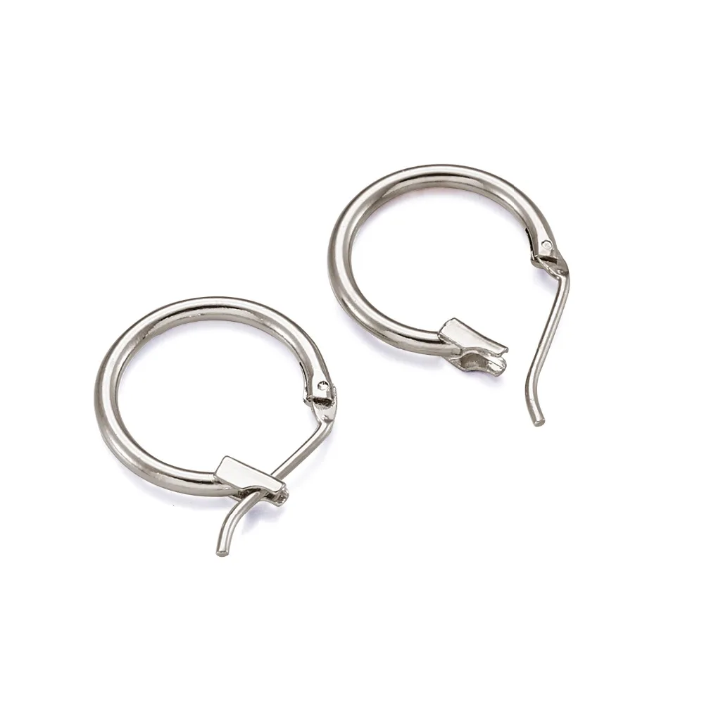 200 Pcs Brass Hoop Earrings, Nickel Free, Platinum Color, 14mm/16mm in Diameter, 1.5mm Thick