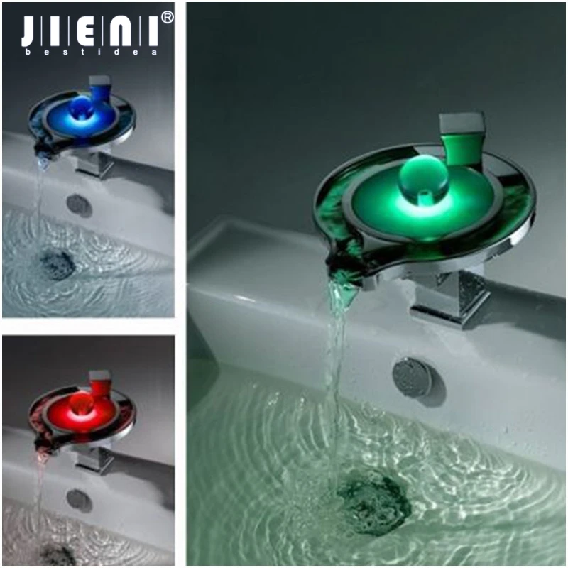 

JIENI Soild Brass Chrome LED Basin Water Mixer Tap Pearl Bathroom Sink Mixer Waterfall Vanity Vessel Sinks Mixers Taps Faucets