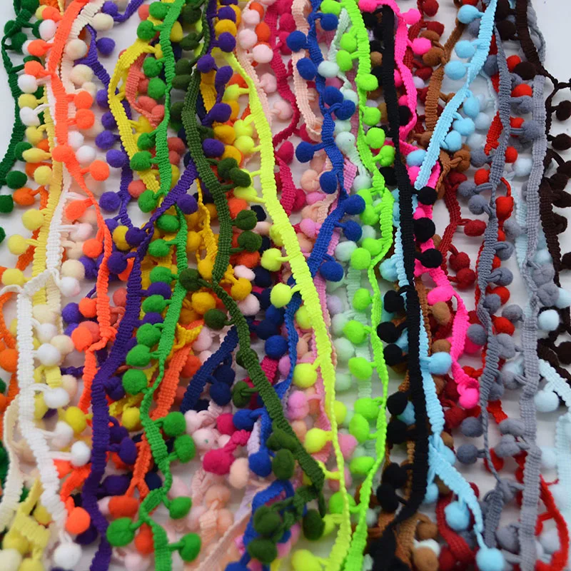 5 Yards Pom Pom Trim Ball 10mm Pompom Sewing Accessories Lace Trim Ribbbon Fabric Ribbon Handcraft Clothing Apparel Accessories