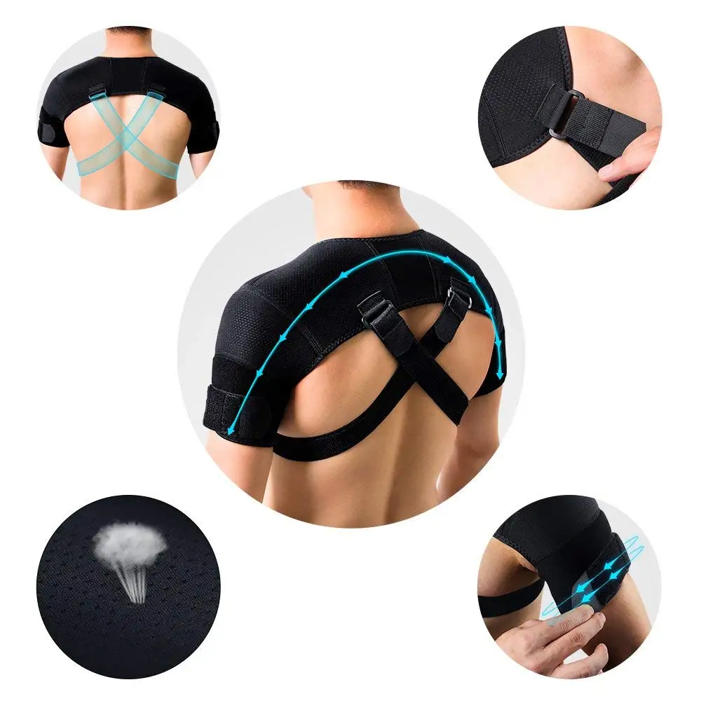 Kuangmi 7K-foam Double Shoulder Brace Adjustable Sports Shoulder Support Belt Back Pain Relief Double Bandage Cross Compression