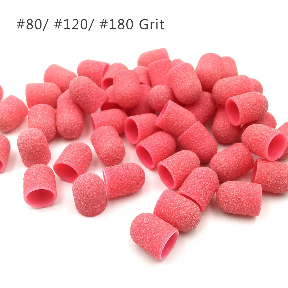 50Pcs 10*15mm Plastic Base Pink Sanding Caps With Grip Pedicure Care Polishing Sand Block Drill Accessories Foot Cuticle Tool