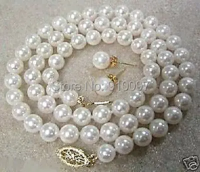 

8-9MM Classic Fashion natural White Cultured Pearl Necklace Earring Sets