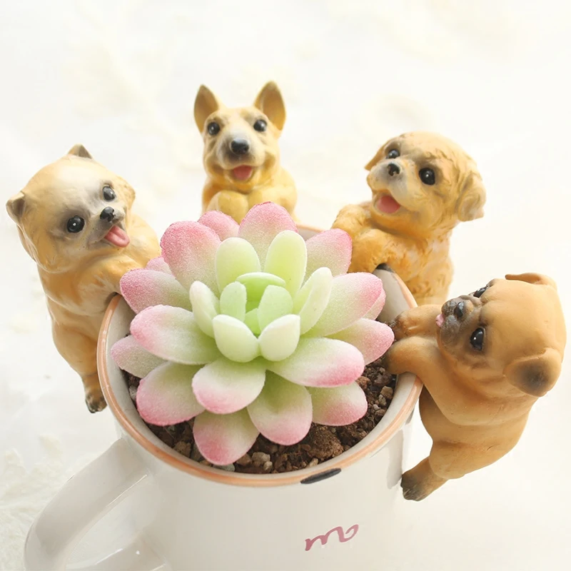 2pcs Mini resin doggy figure,flowerpot room garden party cake decorations,Christmas birthday gift toy poodle bull dog,pet home