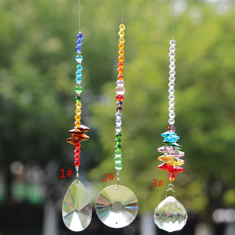 1PCS Chakra Crystal Glass Suncatcher Prism with Colorful Octagon Beads Window Hanging Ornament  Rainbow Suncatchers