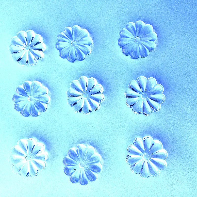 

Whole Sale Price 100Pcs 16mm Clear Glass Flower Beads Stones for Chandelier Lamp Parts Curtain Accessories Diy Home Decoration