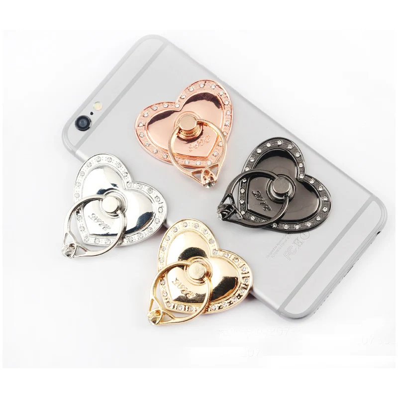 Diamond Peach Heart Metal finger Rings Phone holder phone Universal Support Accessories For Samsung Galaxy for iphone