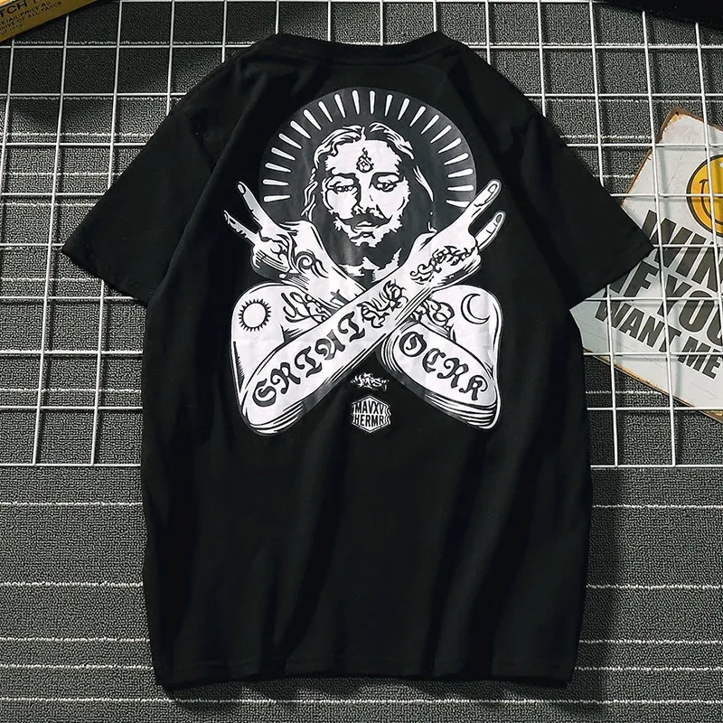 VERSMA 2021 Japanese Harajuku Spoof Jesus Religious Printed T-shirt Men Women Summer Vintage Loose Streetwear Punk Men Tops Tees