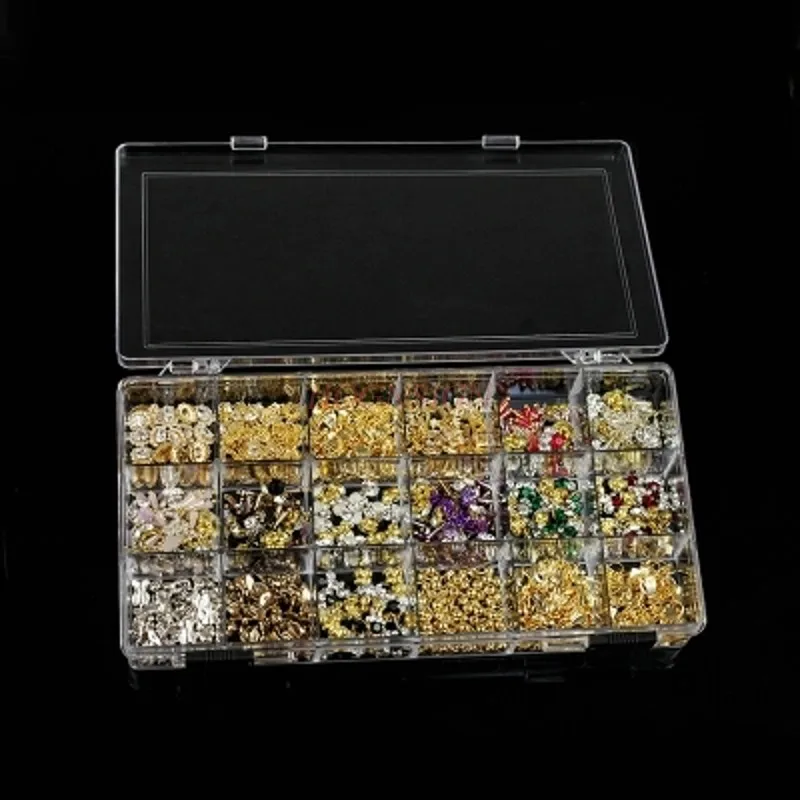 เครื่องมือทําเล็บ กล่องเก็บเครื่องประดับเล็บ 18 ตาราง เจาะ กล่องพลาสติกใส ขายเล็บ