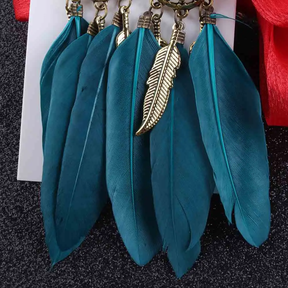 JIOFREE High Quality Vintage Bohemia blue feather Clip on Earrings Without Piercing for Girls Party Needn\'t Ear Hole