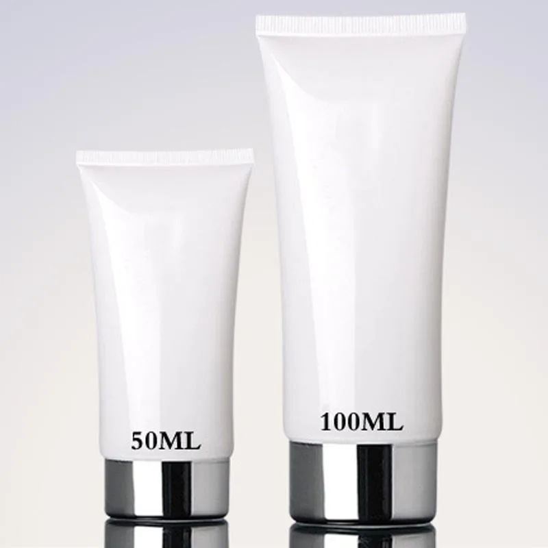 50ml 100ml White Soft Tube Silver Cap Mildy Wash Butter Bandcream Facial Cleanser BB CC Cream Packaging Bottles Tubes 50pcs/lot