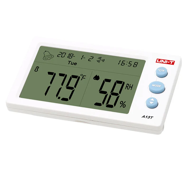 UNI-T A13T Temperature Humidity Meter; Indoor temperature and humidity table, time/date/week/temperature humidity display