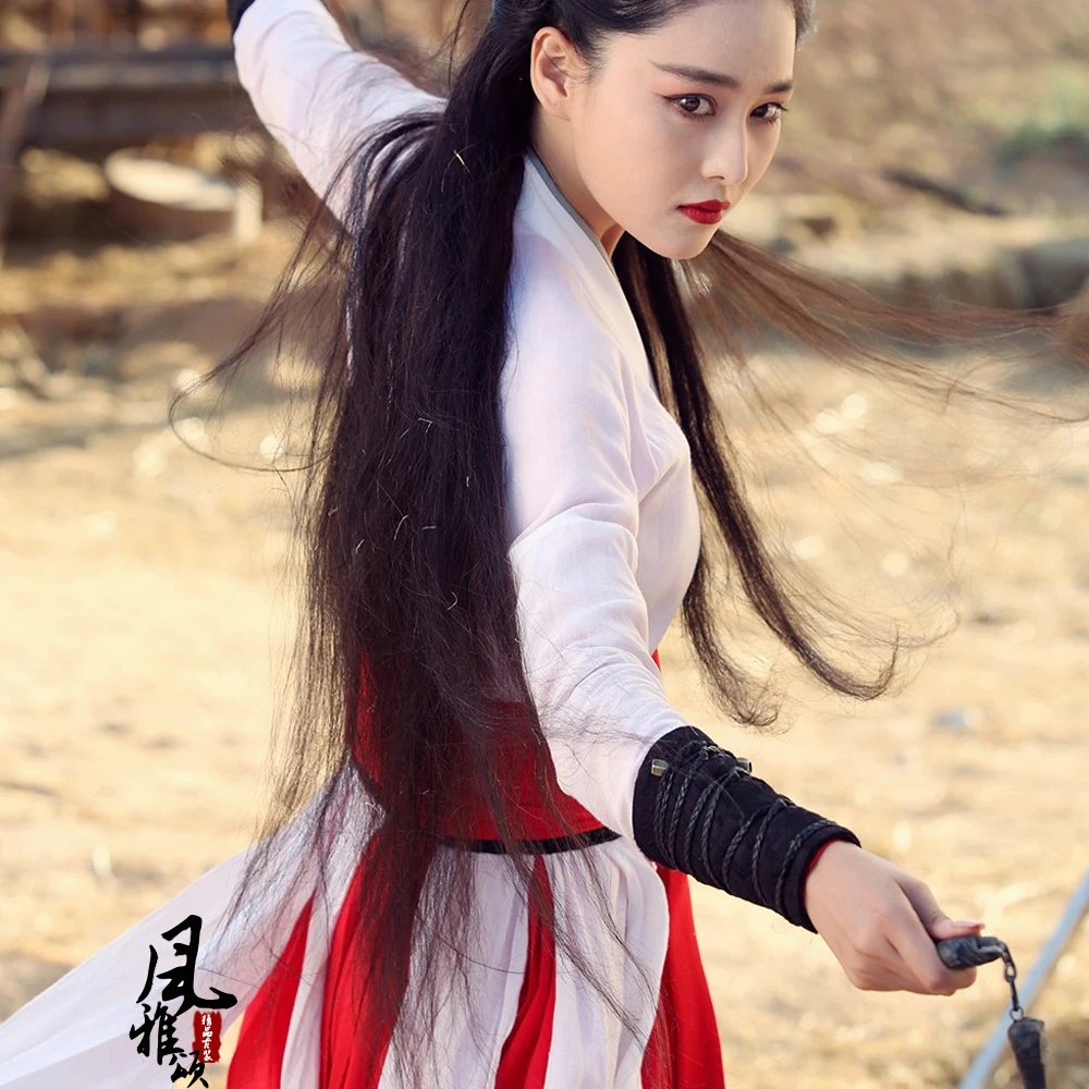 White Red Heroine Costume Newest TV Play Border-Town Prodigal Zhang XunYu Same Design Hanfu Sword Women Performance Hanfu