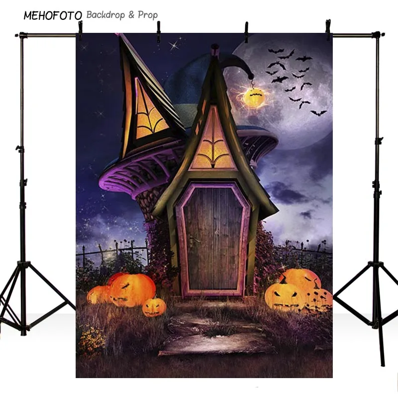 Custom Photography Backdrop Props Halloween Day Wooden Floor Moon Pumpkin theme Photo Studio Background HA-272