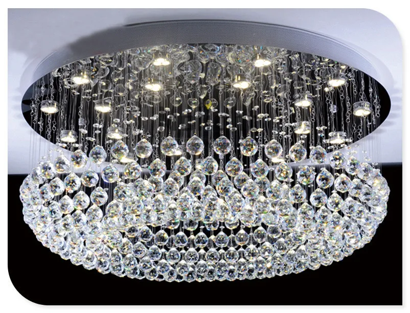 Contemporary Round LED Crystal Celling Light Rain drop K9 Crystal Chandeliers Flush Mount LED Ceilinglights Lustres Lighting Fix