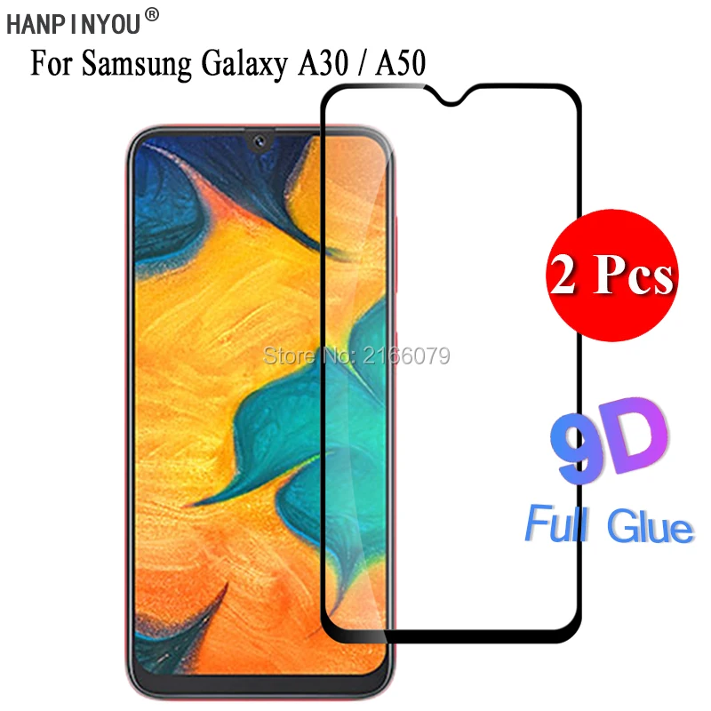 Protetor de tela de vidro temperado com cola, cobertura completa, para samsung galaxy a30 a305f/a50 a505 5d 6d 9d