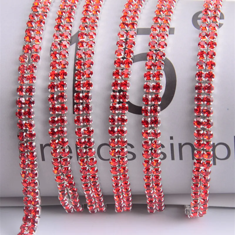 5 Yards/Lot SS12 3mm Rhinestone Trim 2 Rows Glass Crystal Cup Chain Wedding Dress Decoration Sewing Fabric DIY Accessories