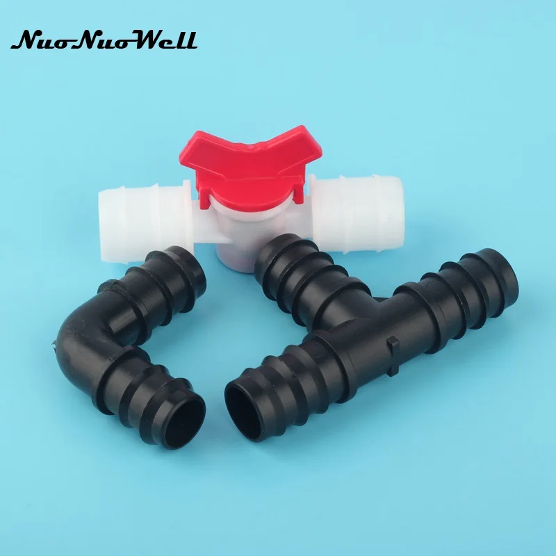 Plastic Garden Micro Irrigation Watering, Soft Hose Ball Valve, 25mm Tee Connector, 90 Degree Connector