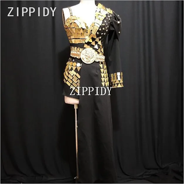 New Style Gold Sequins Bodysuit Black Half Jacket Women's Jazz Dance DS Show Wear Nightclub Female Singer Leotard Two-Pieces Set