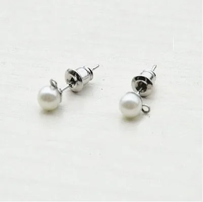 10pcs Round Imitation Pearl Earring Stud With Loop Gold Silver Color Stainless Steel Earrings Post Pins For Diy Jewelry Making
