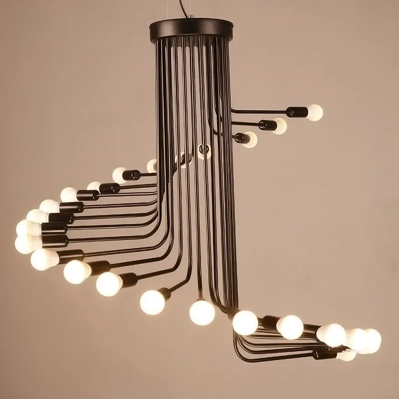 

L3-Creative Art Loft Retro Spiral Stairs Chandelier Living Room Bar Study Room Office Pendant Lamp