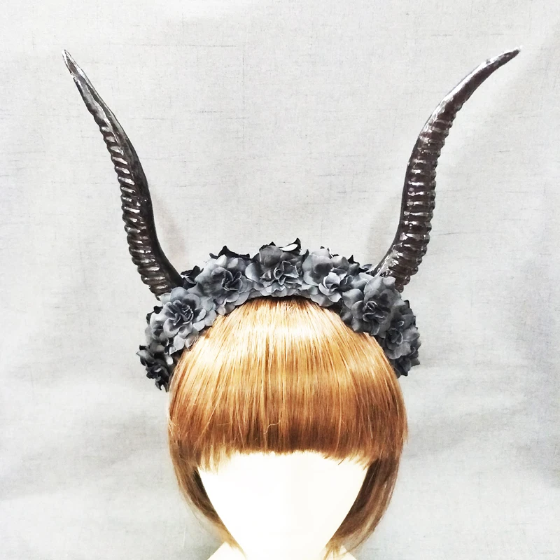 Halloween Headband Cosplay Gothic Antlers Fashion Hair Hoop Black Roses Veil Elegant Headdress Costumes Accessories