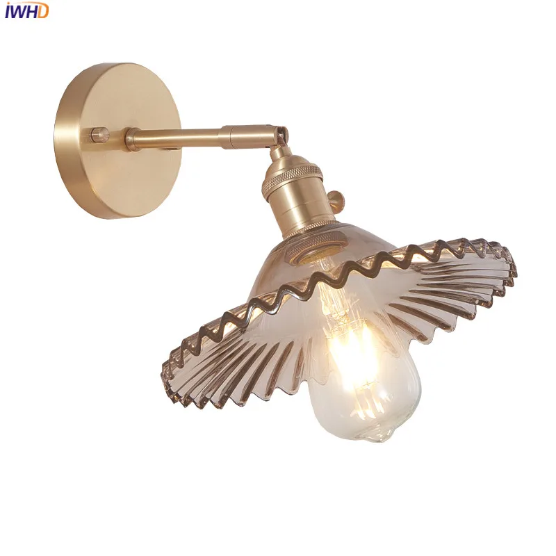 

IWHD Nordic Copper Glass Wall Lights Fixtures Living Room Bathroom Mirror Light Modern Vintage Wall Lamp Sconce Edison Wandlamp