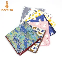 Brand New Men's Sunny Style Cotton Handkerchief Animal Duck Fish Cat Printed Pocket Square Hankies Towel Casual Hanky 25*25cm