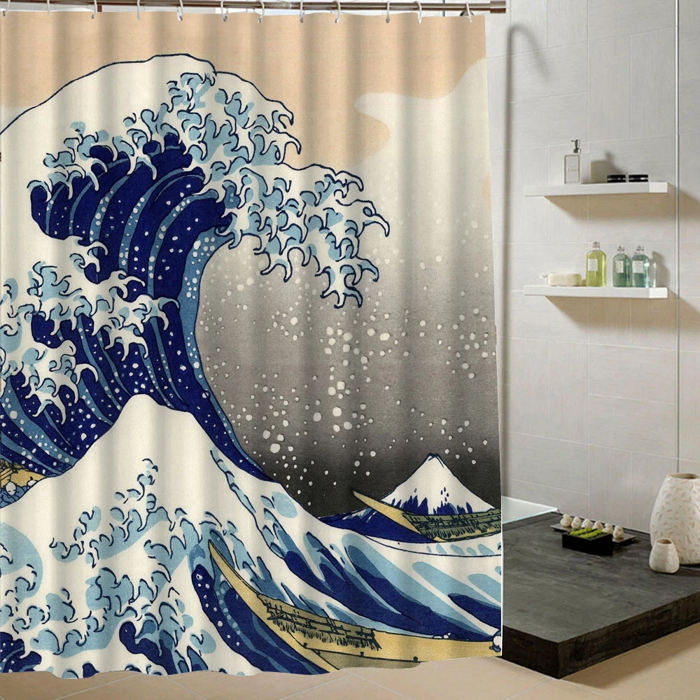 Japanese Surging Wave Likes Mountain In Sea Bathroom Custom Shower Curtain Polyester Country Scenery Design Decor Accessory