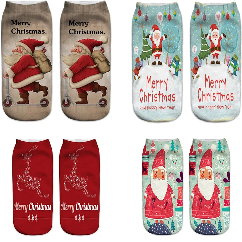 

New Year Gift Women 3D Print Christmas Socks Novelty Design Xmas Socks Fun Santa Claus Snowman Low Cut Ankle Socks Calcetines