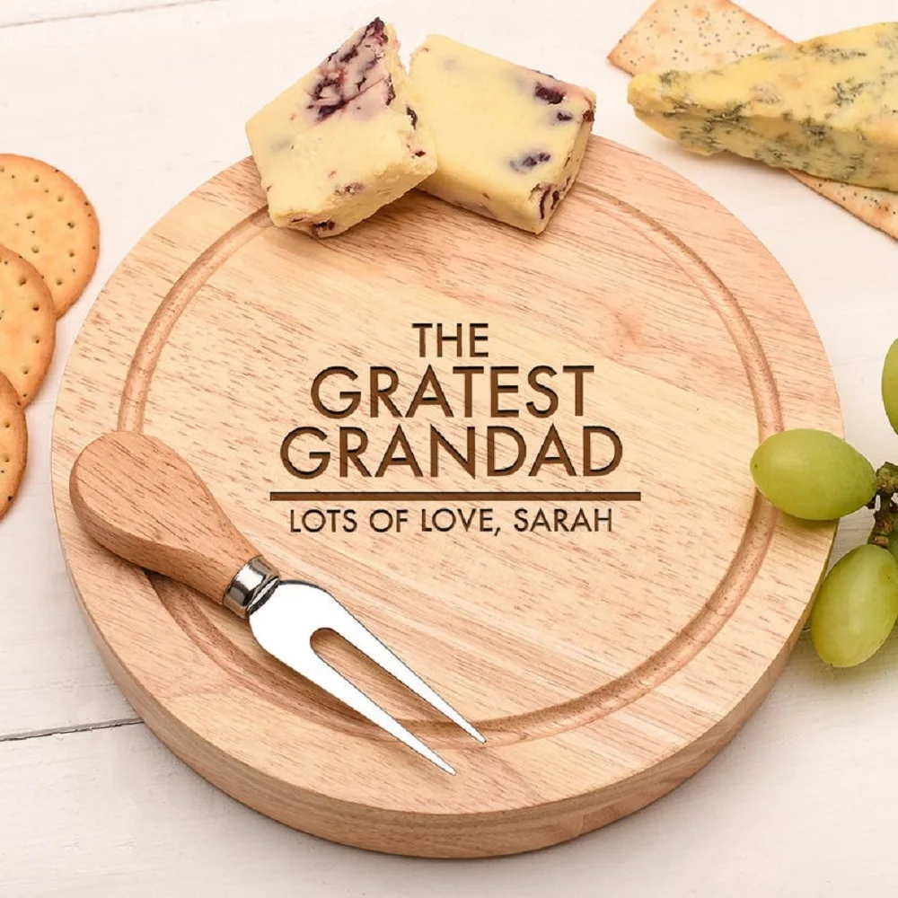 Custom Cheese Board, Personalized Grandfather Grandad Gift Wood Cheese Server set Board Personalized Housewarming Gift