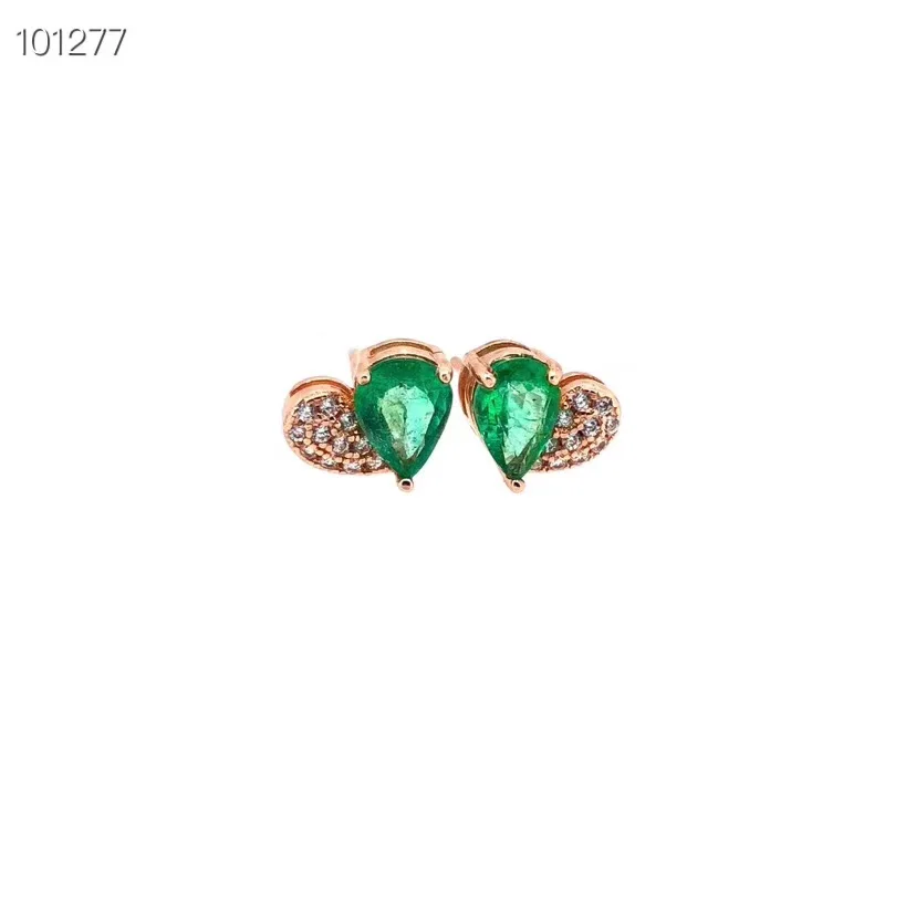 Love Heart Emerald  earring Free shipping Natural real emerald 925 sterling silver 2pcs 5*7mm gemstone Fine jewelry