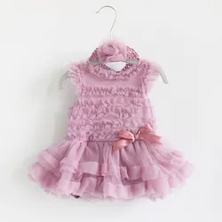 Newborn Baby Girl Dress Summer Girls Baptism Party Dress & Headband Short Sleeves Infant Dresses Girls Clothing