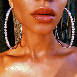 StoneFans Shiny Big Rhinestone Hoop Earrings for Women Statement Exaggerated Round Circle Earrings Hoop Jewelry Accessories