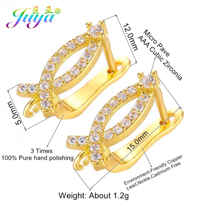 Juya 2 4Pcs/Lot Handmade 18K Gold Plated Creative Fastener Basic Earring Hooks Accessories For DIY Women's Bridal Jewelry Making