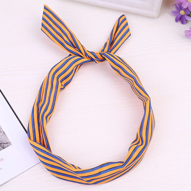 High Quality Cotton Striped Headband For Women Lady Knotted Bow Rabbit Ear Stretch Hair Accessories