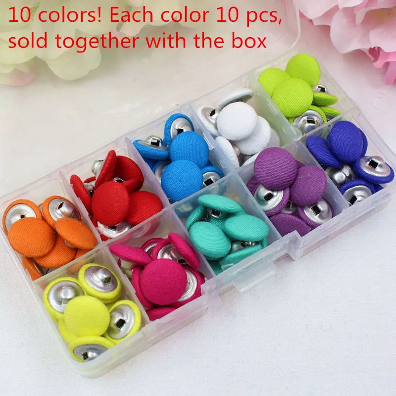 YJHSMY 10Style 100 pcs/Lot 15mm Solid Fabric Covered Cloth Buttons, garment accessories,Diy BK054