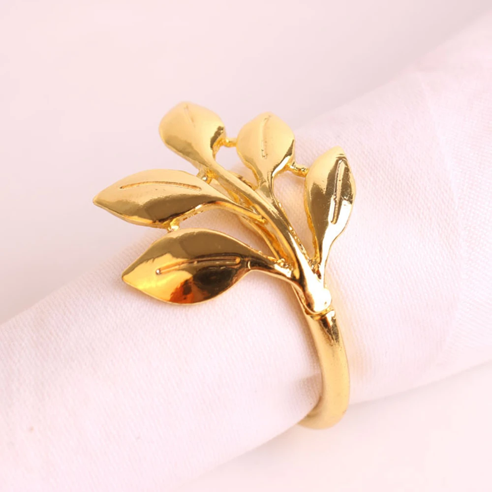 

10pcs/lot Delicate napkin ring metal plating gold leaf napkin ring fashion maple paper towel buckle desktop decorations