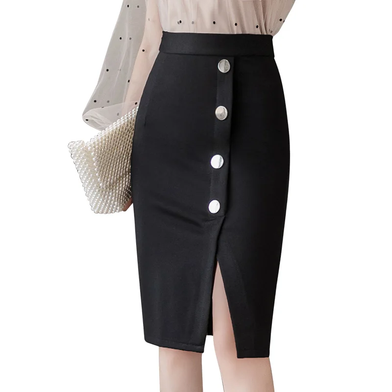 

2024 New Fashion Single Breasted Pencil Skirt Women Spring Summer Elegant Slit Midi Skirt Office Lady Formal Skirt