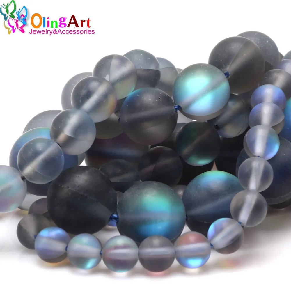 Olingart 6mm/8mm/10mm/12mm Matte gray Rainbow Bead Moonstone Loose Spacer Beads DIY Necklace/bracelet/earrings Jewelry Making