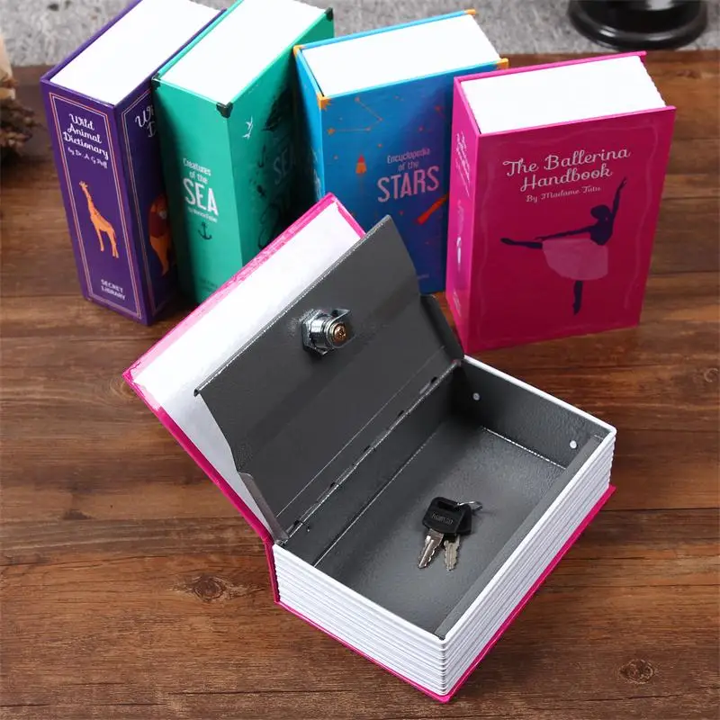 Size S Kids Book Safe Hidden Box Sight Secret Money Jewelry Watch Diversion Safe Strongbox Steel With Key Lock 118*115*55mm