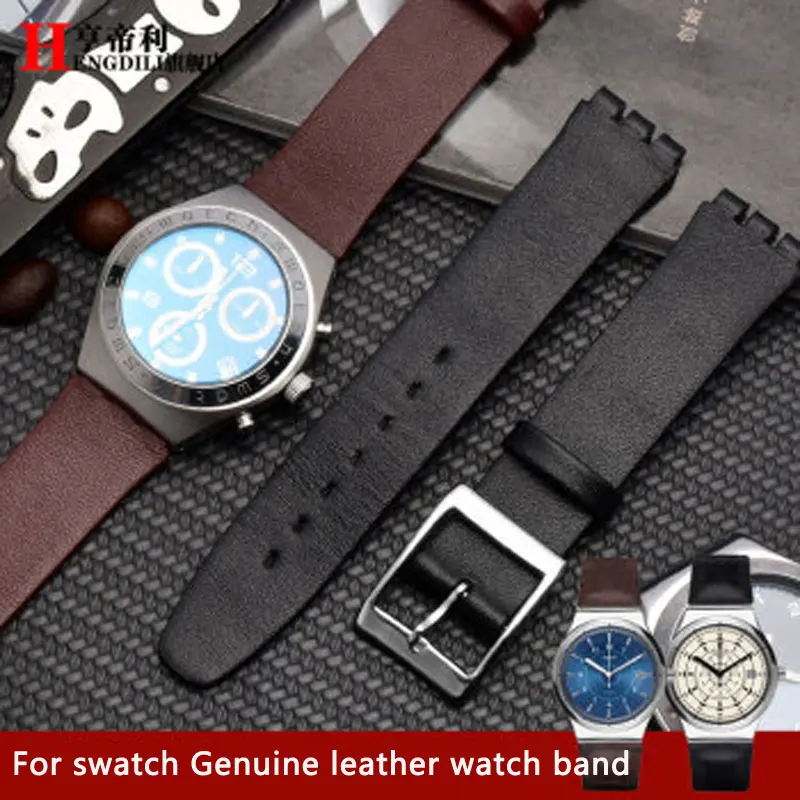 Fit for swatch leather watch strap SYXS116 series male and female bump interface bracelet Thin leather belt Soft and comfortable