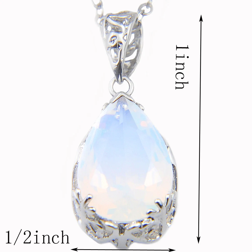 Luckyshine New Water Drop Fire Moonstone Silver Plated Wedding Pendants Russia USA Australia Pendants Necklaces