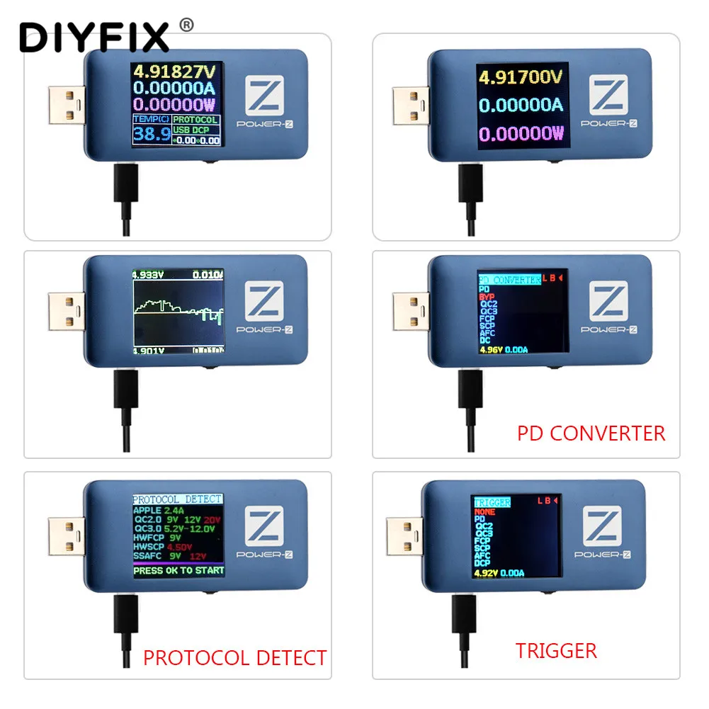 Power-Z FL001 USB PD Tester Type-c PD QC 3.0 2.0 Quick Charger Voltage Current Ripple Dual Type-C Volt Meter Power Bank Detector