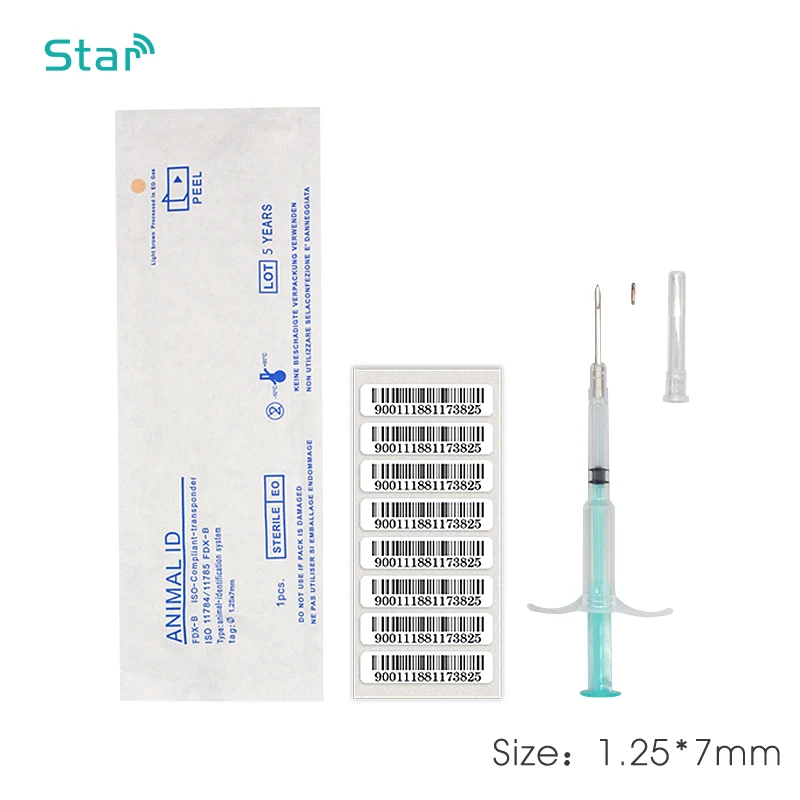 80pcs ISO11784 Mini size 1.25*7mm Animal Microchip Syringe with needle Pet Chip RFID Transponder Id Injector