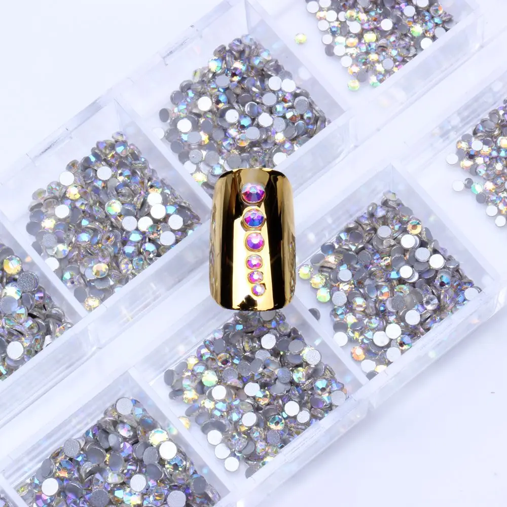 Mixed ss3-ss10 Size Total 3360pcs Multicolor Box Flatback Rhinestones DIY Nail Art Decorations Round  Glue On Garments Crafts