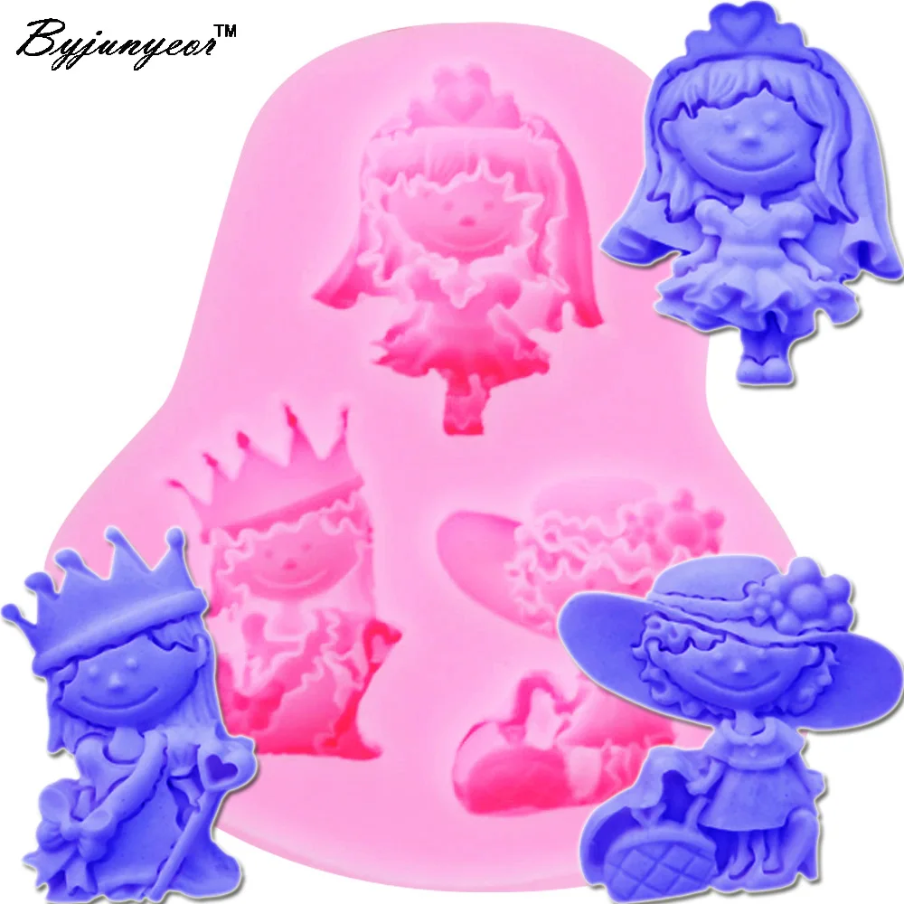 Byjunyeor M293 Prince with Crown girl UV Resin Silicone Mold Fondant Chocolate Candy Lollipop Crystal Epoxy Soft Clay Bake Tool