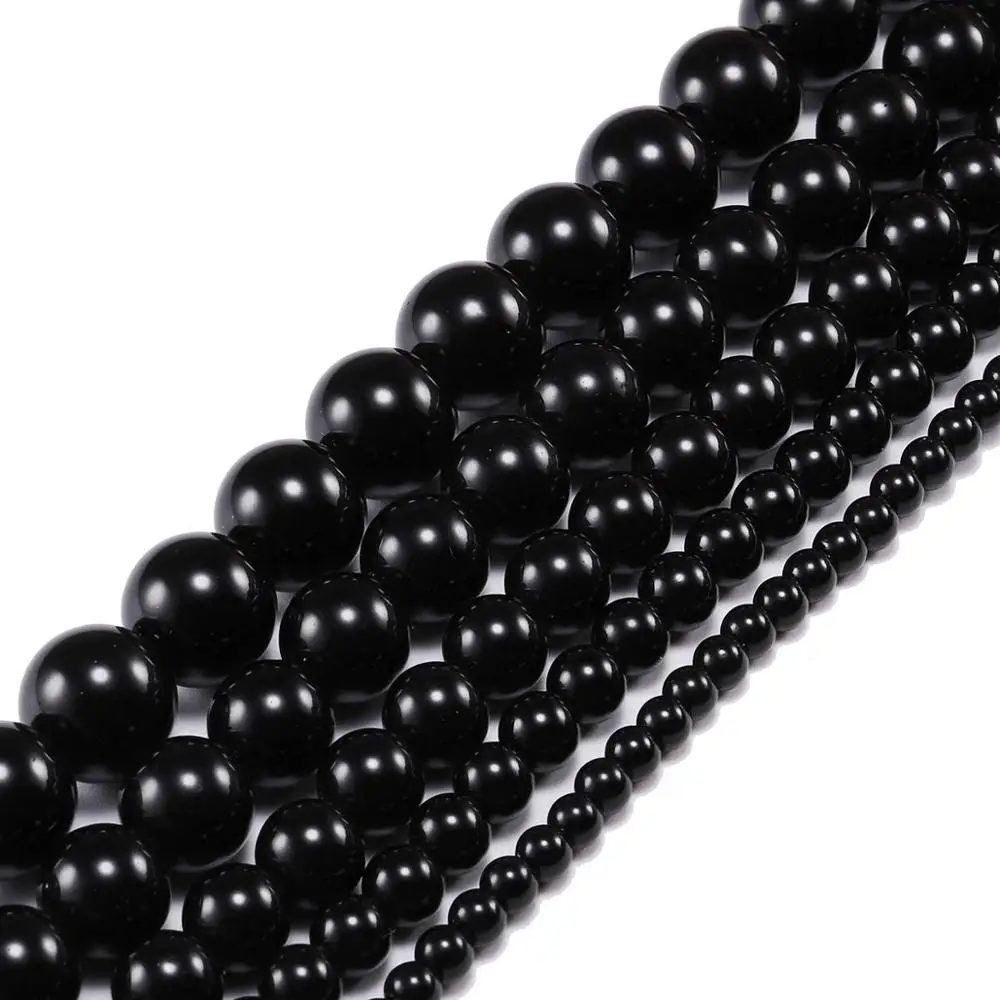1strand/lot 4 6 8 10 12 mm Black Smooth Glass Beads Round Loose Spacer Beads For Jewelry Making Findings Supplies DIY Bracelet image 4