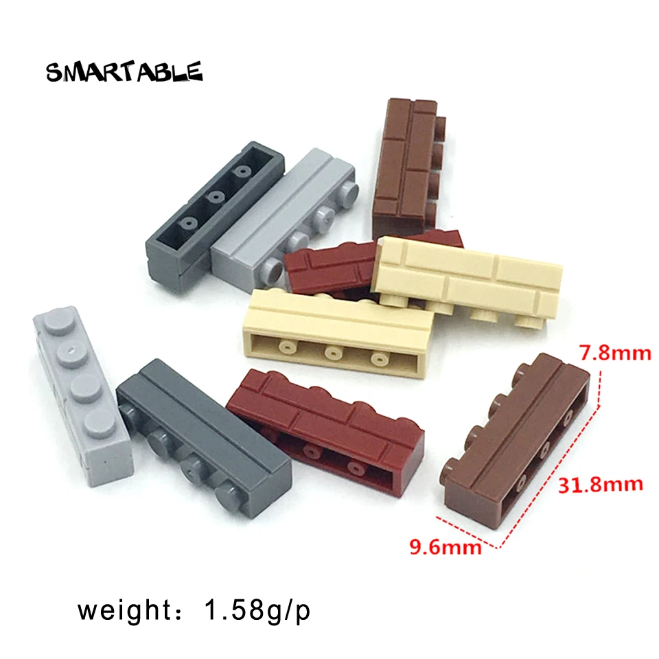 Smartable Brick 1x4 With Masonry Profile For Wall Building Blocks Parts DIY Toys Compatible 15533 City Toy 60pcs/lot