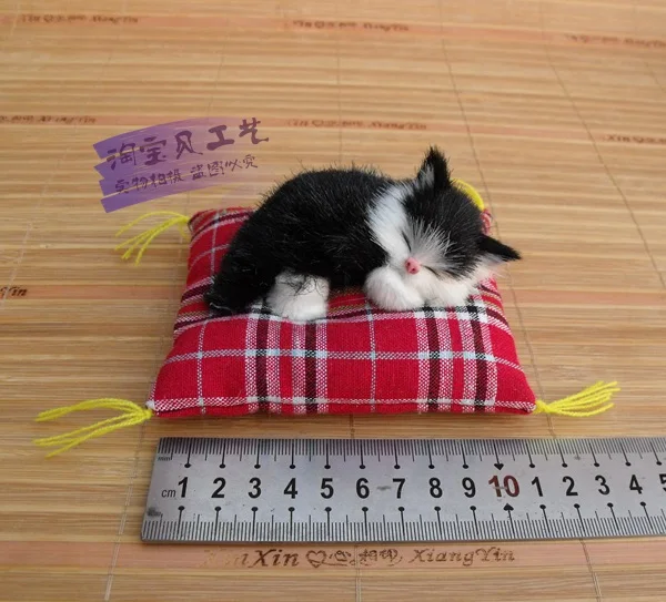 

small cute simulation cat toy sleeping black cat doll car decorations gift about 10x2x9cm 2368