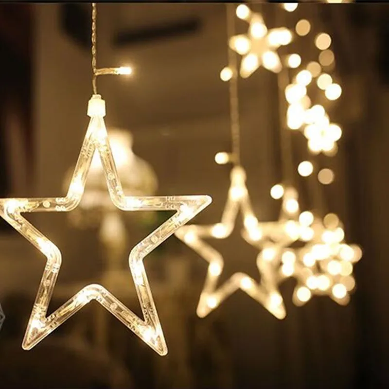 Imagem -02 - Significativo 2m Romântico Estrela de Fadas Led Cortina Luz da Corda Branco Quente Eu220v Natal Guirlanda Luz para Festa Casamento Feriado Deco